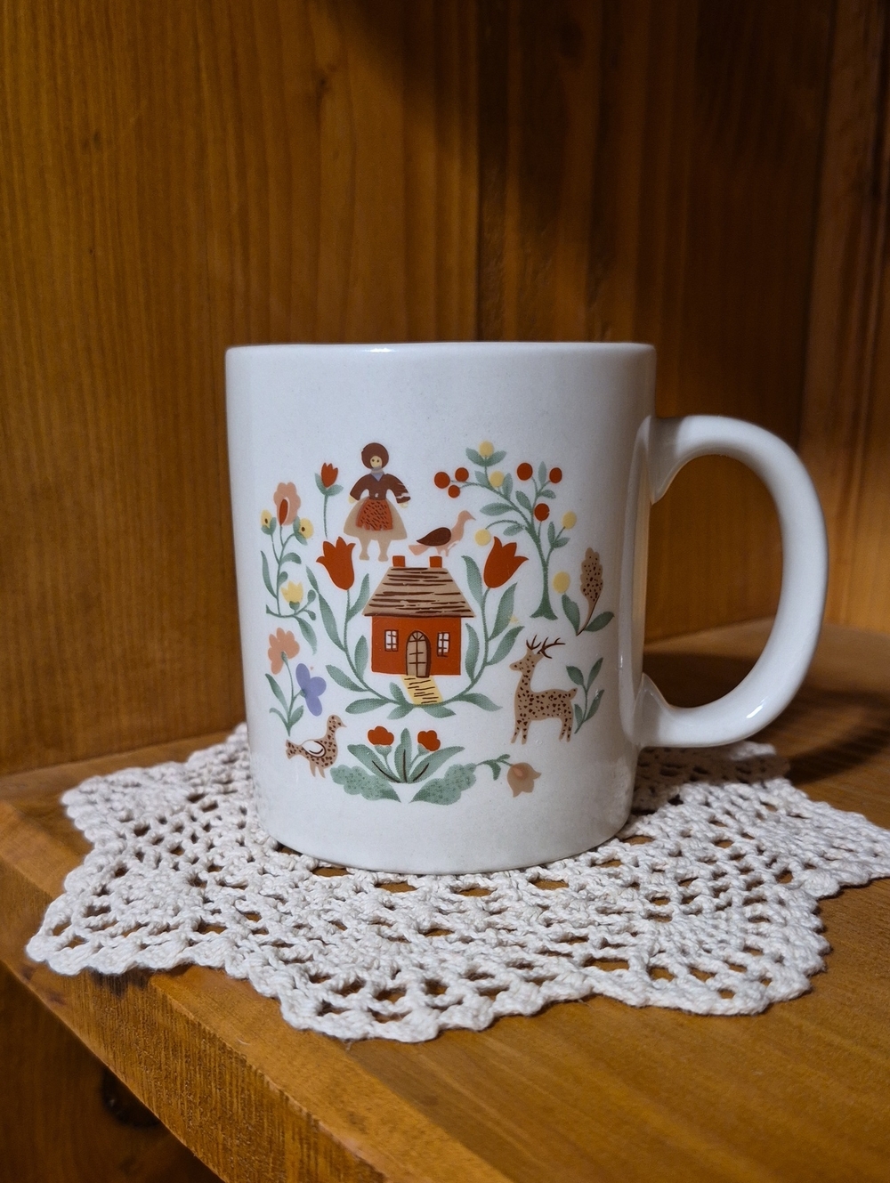 Two White Ceramic Mug with Rustic Cottage Floral Print